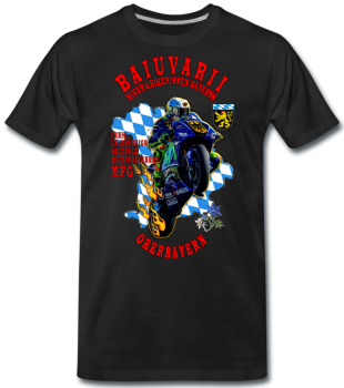 Preview: Schwarzes Unisex Biker/Bikerin Oberbayern Baiuvarii.eu T-shirt